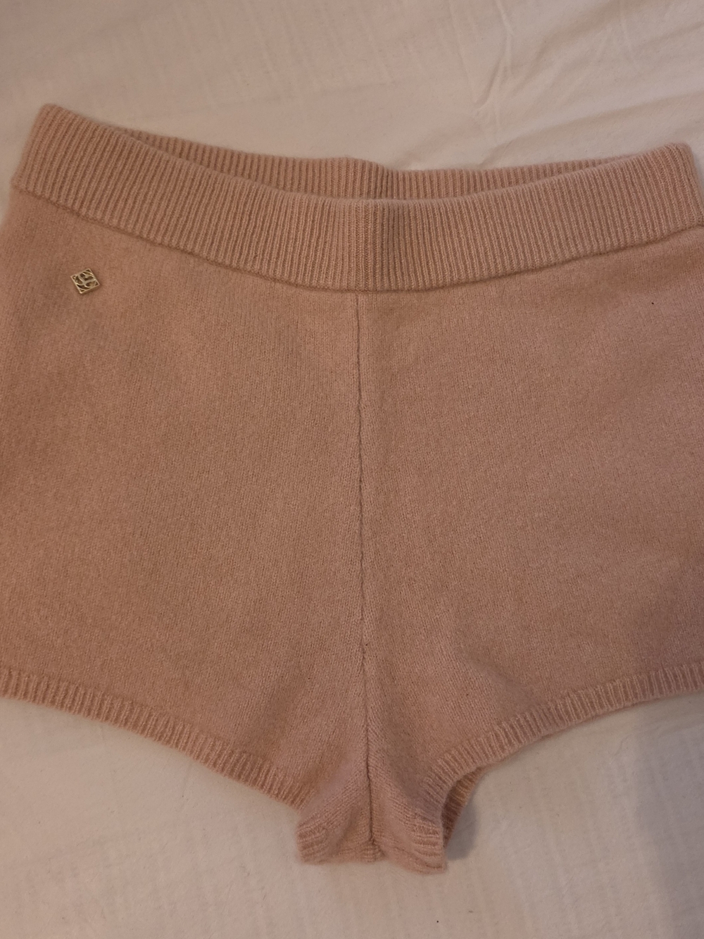 Sandro Dusty Pink Knit Lounge Shorts with Gold Logo